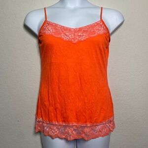 Maurice's Orange Lace Trim Cami Tank Top Spaghetti Strap Large Y2K Fairy Crinkle